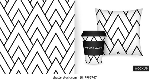 Triangle seamless pattern. Geometric pattern. Black and white abstract background. Vector illustration. Repeating texture. Elegant ornament. Modern design textile, paper, wallpaper, cloth. Mockup.