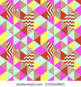 Triangle seamless pattern with memphis art 90s trendy colorful girly background.