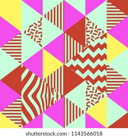 Triangle seamless pattern with memphis art 90s trendy colorful girly background.