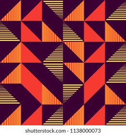 Triangle seamless pattern with memphis trendy hipster style background. Colorful unusual shape geometric vector illustration.