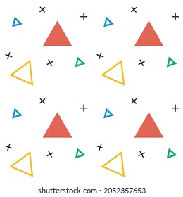 Triangle Seamless Pattern in red, yellow, blue and green color. Stylish print Vector illustration suitable for various design needs such as banners, websites, flyers and other designs.