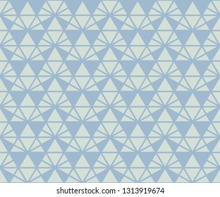 Triangle seamless pattern. Vector abstract geometric texture. Light blue and green color. Simple minimalist graphic background with triangles, hexagonal grid, net, mesh. Subtle minimal repeat design