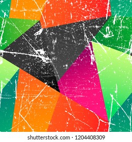 Triangle seamless pattern. Vector illustration. Contrasting fashionable polygonal backdrop with black and orange panes. Beautiful geometric design for various craft projects.