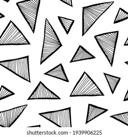 Triangle seamless vector pattern, simple doodle hand drawn background