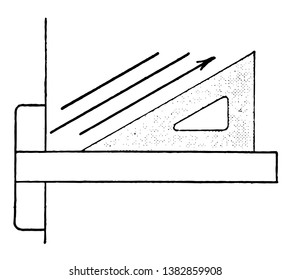 Triangle Set Up for 30 Degrees with the vertical, shape of half an equilateral triangle, angle will have the shortest length, vintage line drawing or engraving illustration.