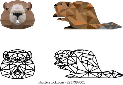 triangle set: beaver face and beaver 