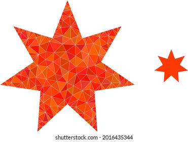 Triangle seven pointed star polygonal symbol illustration. Seven Pointed Star lowpoly icon is filled with triangles. Flat filled geometric mesh symbol based on seven pointed star icon.