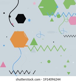Triángulo Sombras Líneas Óvalas Modernas y Sencillas Hipster Art. Zigzag Poligon Tejidos Ornamentales Azules. Ilustración De Arte Geométrico De Color Verde Naranja Pastel. Ilustración del vector de caos negro rosado plateado.
