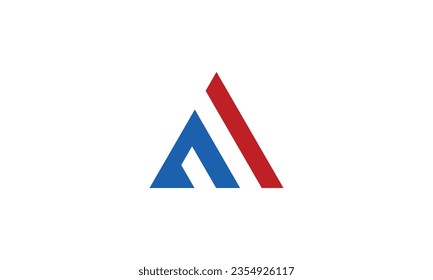 Triangle shape AI Initial letter icon design, creative IA abstract logo, IA symbol combination in blue and red lettering, fully editable and resizable vector design template.