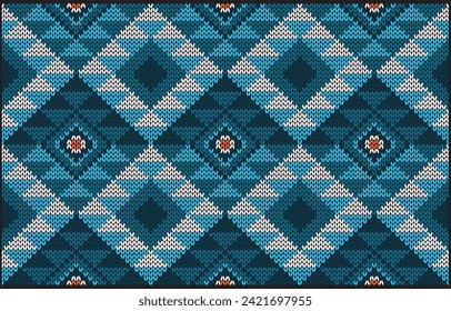 Triangle shape to be continued are big pattern.Blue tone.Red dot outstanding.Modern form.Seamless pattern.Design for skirt.Scarf.Fabric.Printing.All knitting