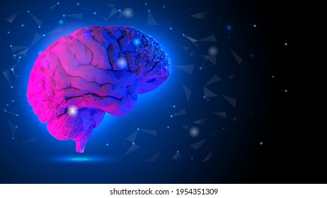 Triangle shape of brain, abstract blue background, the network of artificial intelligence concept, human brain.