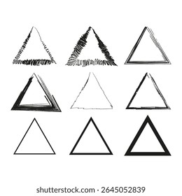 Triangle shape collection. Black white symbol. Geometric vector element. Outline filled triangle.
