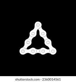 Forma triangular creada a partir de silueta de cadena para motocicleta, bicicleta o bicicleta, Maquinaria, puede utilizarse para Ilustración artística, tipo de logotipo, pictograma, sitio web o elemento de diseño gráfico. Ilustración vectorial