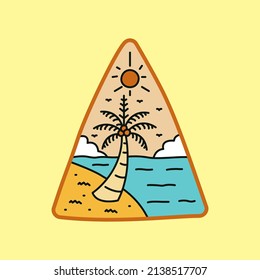 Diseño triangular de la playa de verano de cocoteros. diseño para pegatinas, camisetas, insignias, etc