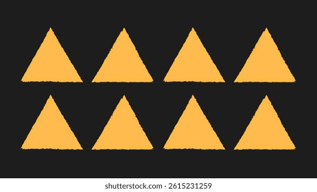 Triangle shape grunge brush frame. Rough paint stroke set with stamp texture. Hand drawn triangle outline, textured border. Vector illustration.