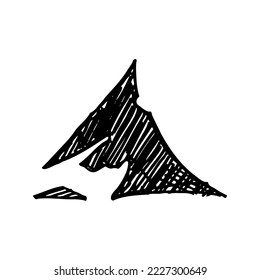 Triangle shape mountain logo illustration design. Flat black white hand drawn art work suitable for nature lovers community, hikers and t shirt print. Mountain vector