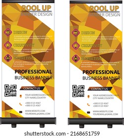 triangle shape roll up banner design Business vector set of modern roll up banner stand design with geometric shapes, triangle yellow background Banner Template, Abstract Yellow 