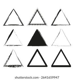 Triangle shape set. Density contrast vector. Monochrome geometric figure. Abstract layout.