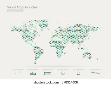Triangle shape world map, infographic, vector illustration
