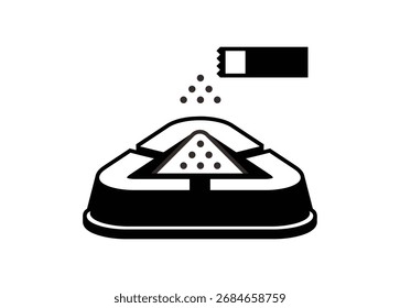 Triangle shaped ashtray. Simple illustration in black and white.
