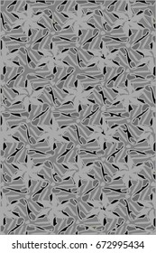 triangle shaped blossom ornaments in flat black and grey shades, hand drawn vector background pattern