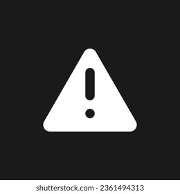 Triangle shaped caution sign dark mode glyph ui icon. Potential danger. User interface design. White silhouette symbol on black space. Solid pictogram for web, mobile. Vector isolated illustration