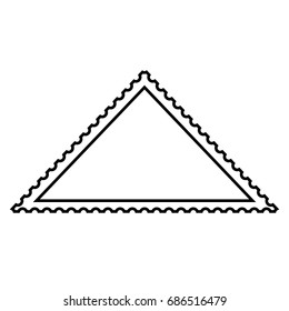 Triangle shaped postal stamp line template. Blank triangular postal stamp with perforation holes. Vector Illustration