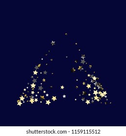 Triangle shaped scatter of colored stars. Isolated gradient stellar elements. Platinum chrome metallic gloss. Festive iridescent holographic shine effect vector template.