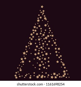 Triangle shaped scatter of colored stars. Isolated gradient stellar elements. Brass metal glitter. Festive iridescent holographic shine vector template for celebration decoration.