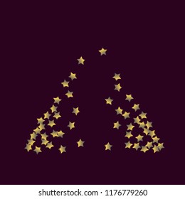 Triangle shaped scatter of colored stars. Isolated gradient celestial elements. Platinum chrome metal glitter. Holiday celebration luminous glossy vector template.