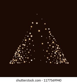Triangle shaped scatter of colored stars. Isolated gradient stellar elements. Brass metal shine. Holiday celebration luminous glossy vector template for celebration decoration.