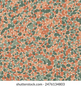 Triangle shapes background. Multiple repeated inner triangles. Small triangles size. Multiple colors style. Seamless pattern. Artistic vector tiles. Modern vector illustration.