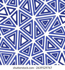 Triangle shapes background. Multiple repeated inner triangles. Big triangles size. Single color tone style. Seamless pattern. Artistic vector tiles. Awesome vector illustration.