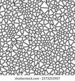 Triangle shapes background. Small triangles size. Black and white style. Rounded triangular cells outlined. Repeatable pattern. Monochrome Contrast. Artistic vector tiles.