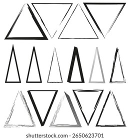 Coleção de formas de triângulo. Traços de pincel de Grunge. Conjunto de elementos geométricos. Formas abstratas vetoriais.