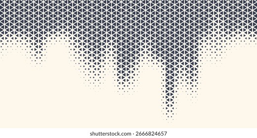 Triangle Shapes Vector Abstract Geometric Technology Background. Radial Composition Halftone Frame Triangular Retro Simple Pattern. Minimal Style Dynamic Tech Wallpaper
