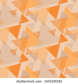 Triangle shapes vintage seamless pattern. Orange and yellow retro vibes repeatable motif for background, wrap, fabric, textile, wrap, surface, web and print design. 
