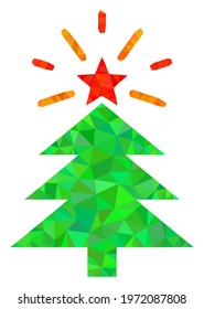 Triangle shine Christmas tree polygonal symbol illustration. Shine Christmas Tree lowpoly icon is filled with triangles. Flat filled geometric mesh symbol based on shine Christmas tree icon.
