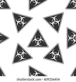 Triangle sign with a Biohazard sign icon seamless pattern on white background. Vector Illustration