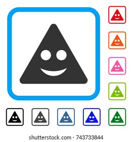Triangle Sign Smile icon. Flat gray pictogram symbol in a blue rounded frame. Black, gray, green, blue, red, orange color versions of Triangle Sign Smile vector.