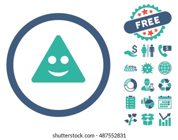Triangle Sign Smile icon with free bonus pictures. Vector illustration style is flat iconic bicolor symbols, cobalt and cyan colors, white background.