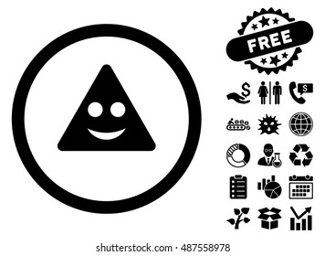 Triangle Sign Smile icon with free bonus elements. Vector illustration style is flat iconic symbols, black color, white background.
