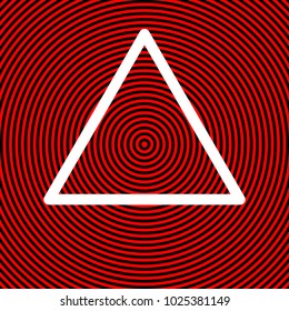 Triangle sign. Vector. White icon on red and black radial pattern as background. Isolated.