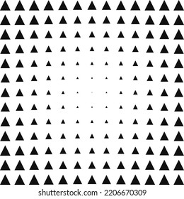 Triangle silhouette shapes halftone texture pattern. A linear arrangement of black triangular symbols. Isolated on a white background.