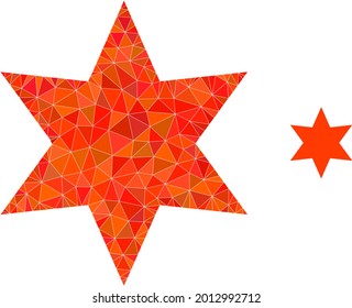 Icono poligonal triangular de seis estrellas puntas. El icono inferior de la estrella de seis puntas está lleno de triángulos. Imagen de malla geométrica plana basada en un icono de estrella de seis puntas.