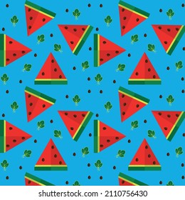 triangle slice watermelon pattern for kids with leaf and bean for wrapping paper or to be printed