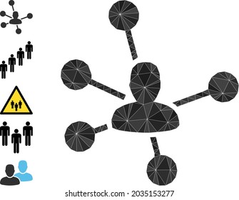 Triangle social verbindet polygonal 2d Illustration und ähnliche Symbole. Soziale Links sind voller Dreiecke. Low-Poly-soziale Links, die mit zufällig gefüllten Dreiecken entworfen wurden.