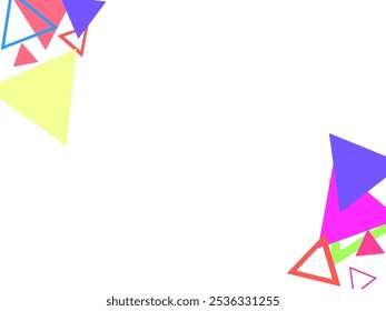  Triângulo quadrado círculo estrela granulado ilustração.  Um padrão divertido e festivo com confetes triangulares de cor pastel em um fundo branco.