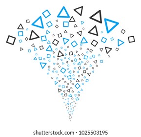 Triangle And Square Frames burst fountain. Vector illustration style is flat iconic symbols. Object fountain created from random icons as triangle and square frames fireworks.