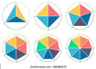 Triângulo, quadrado, pentágono, hexágono, heptágono, octógono para infográficos com setas circulares. 